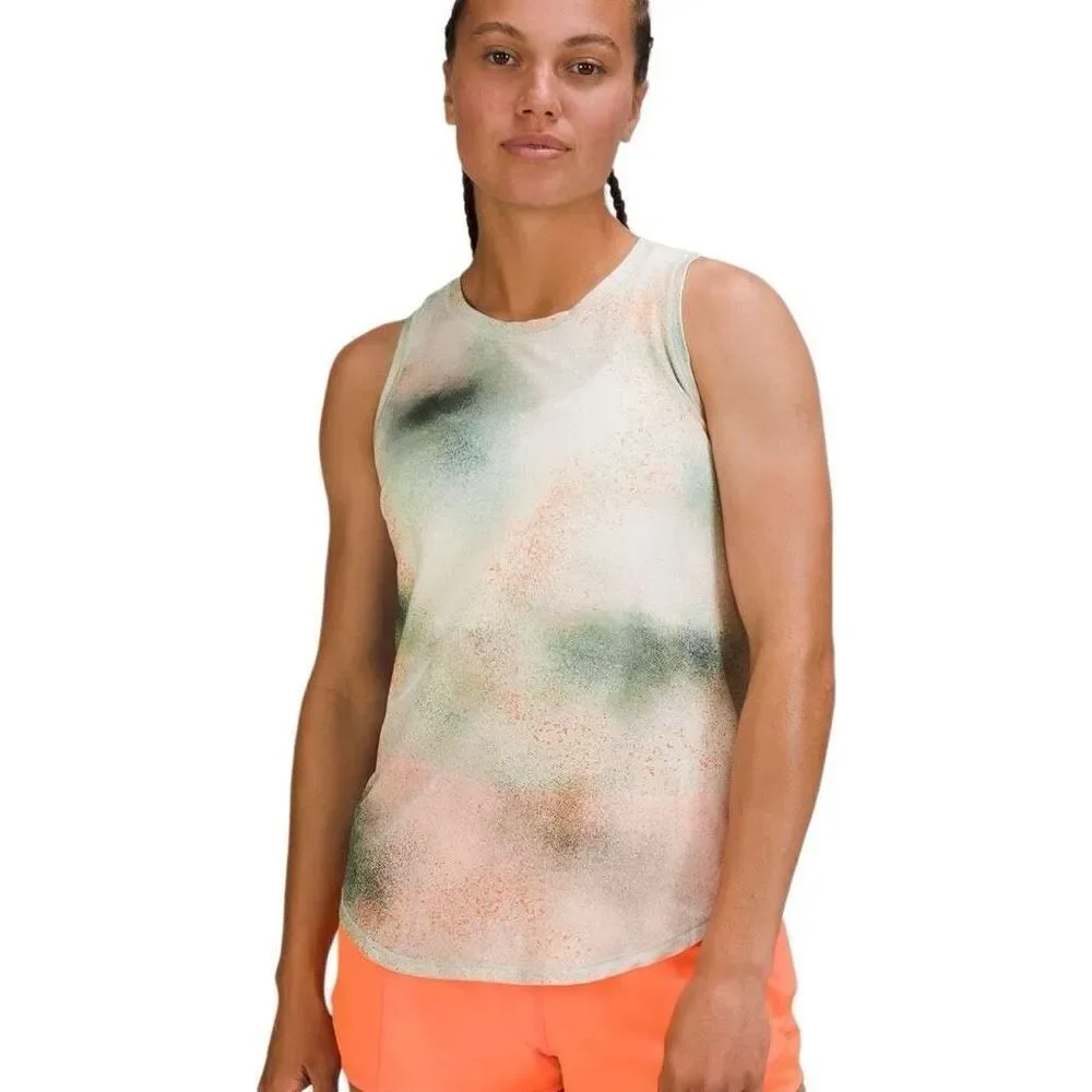 Lululemon‎ High Neck Running/Training Tank Spray Camo Silver Blue Multi